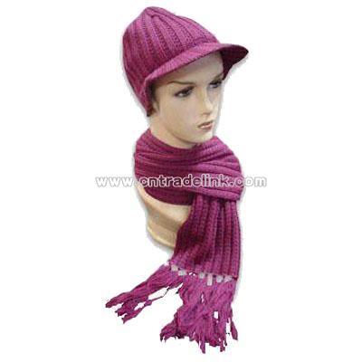 100% Cotton Knitted Hat and Scarf Set