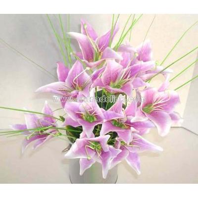 12 Purple Lily Artificial Silk Flowers Bouquet