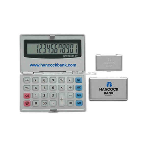 12 digit metal folding calculator with jumbo LCD display with soft rubber keys