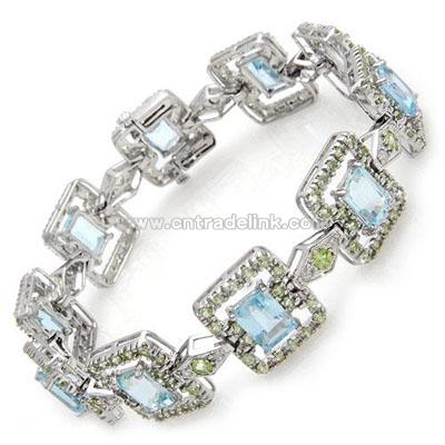 14K White Gold Bracelet with Diamond and Gemstone