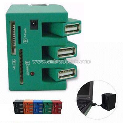 3-port USB Hub with Card Reader and LED Working Indicator Light