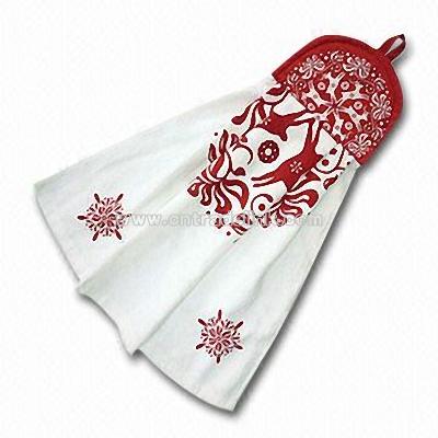 All-cotton Red and White Tie Towel with Christmas Snow