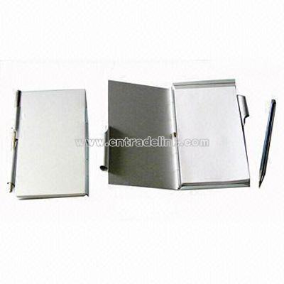 Aluminum Note Pad with Metal Pen and White Pape Insert