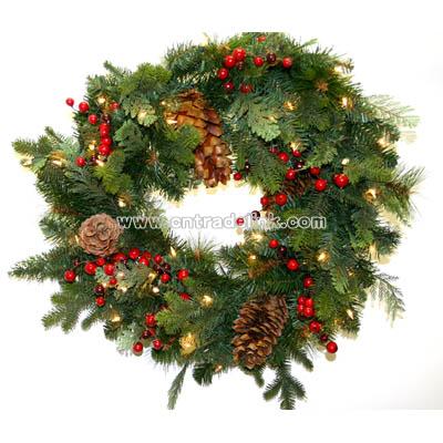 Artificial Pre-Lit Christmas Wreath - 30-Inch