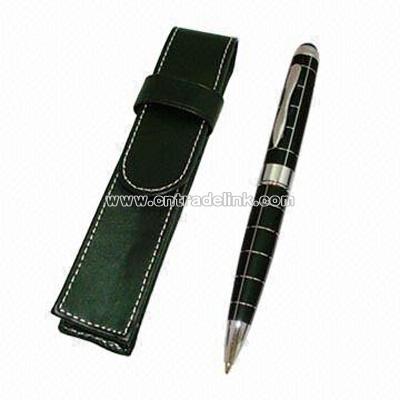 Ball Pen with Leather Pen Pouch