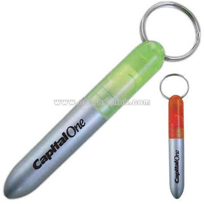 Ballpoint pen with color barrel and key ring.