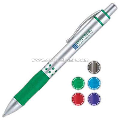 Ballpoint pen with metal barrel and textured rubber grip