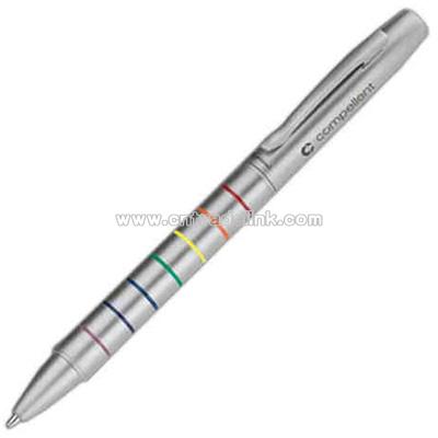 Ballpoint pen with rainbow striped barrel