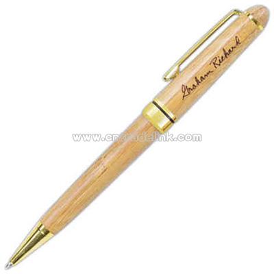 Bamboo ballpoint twist action pen with black ink.