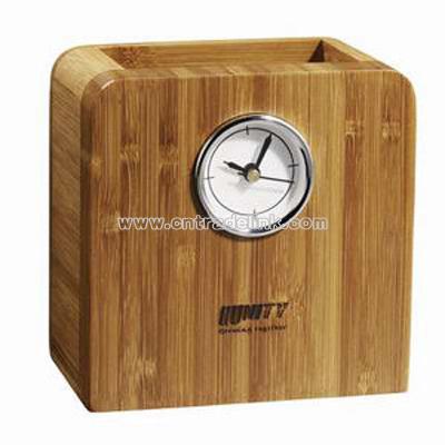 Bamboo pen holder with clock