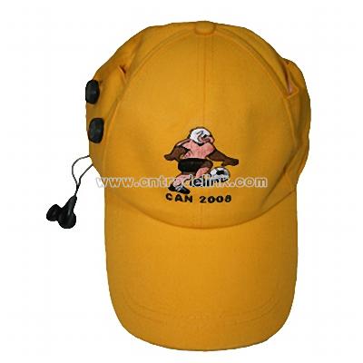 Baseball cap radio with earplug