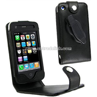 Black Leather Case with Belt Clip for Apple 3G iPhone
