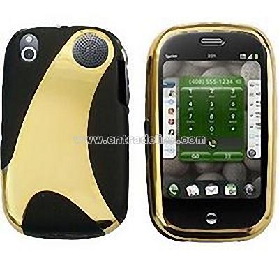 Black Rubberized w/Gold Chrome Snap-On Protector Case Faceplate for Palm Pre