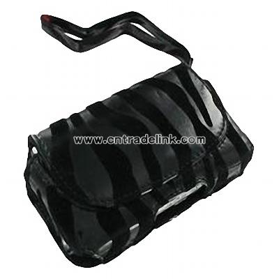Black Zebra w/Black Velvet Stripes Horizontal Leather Pouch for Universal Cell Phone