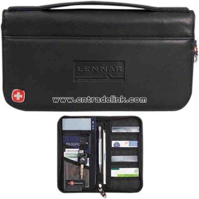 Black genuine top grain leather travel wallet