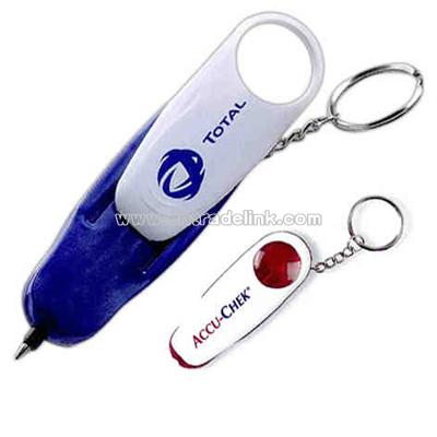 Black ink gel pen with magnifier and keychain