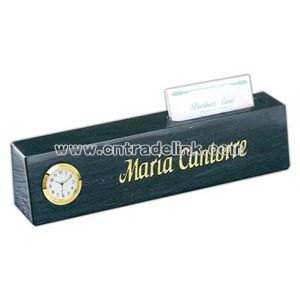 Black marble nameplate with clock