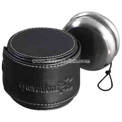 Black yo-yo with brushed metal finish
