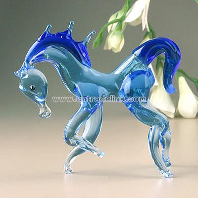 Blue Glass Horse Figurine