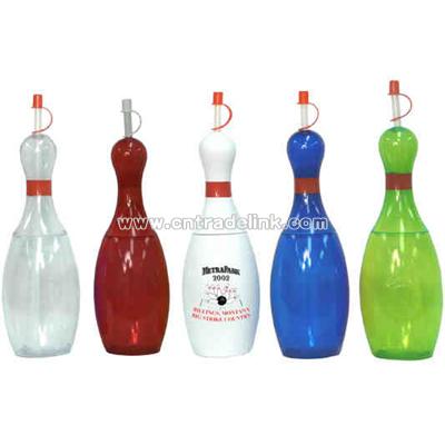 Bowling pin shape cup with straw and tip