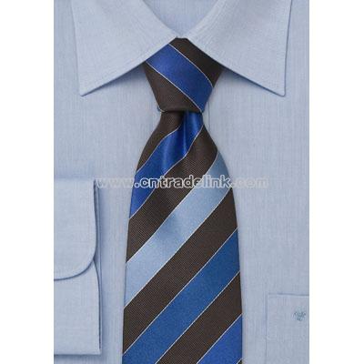 Brown and blue striped silk tie