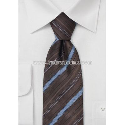 Brown and light blue striped silk tie