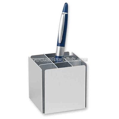 Brushed silver aluminum pen and pencil holder