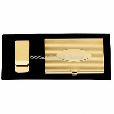 CARD CASE AND MONEY CLIP GIFT SET - GOLD