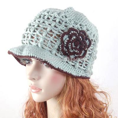 Caddice Hat Hand knit Crochet Beanie Flower