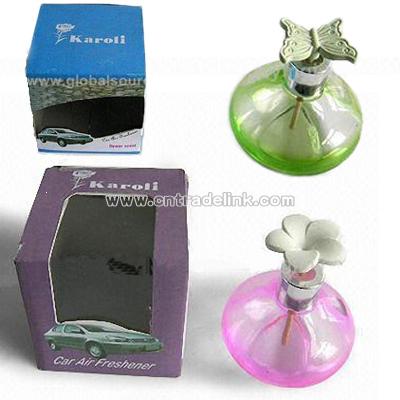 Car Air Freshener in Exquisite Glass Bottle with Decorative Ceramic Flower