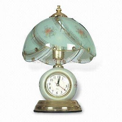 Ceramic Touch Table Lamp with Clock and Opaque Glass Shade