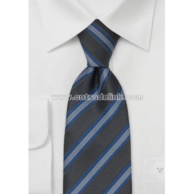 Charcoal gray tie with blue stripes