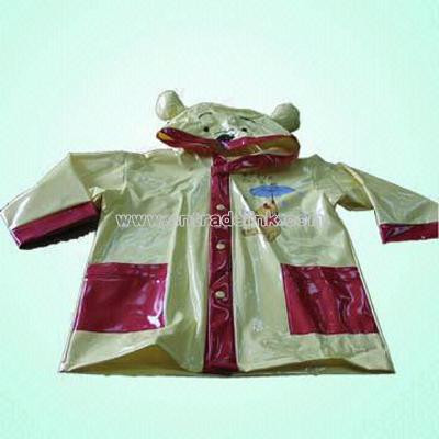 Children's Raincoat Made of 100% PVC with Bear-shaped Hood