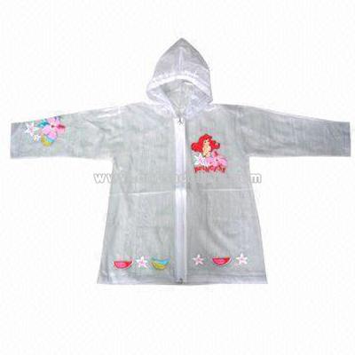 Children's translucent PVC Raincoat with Zipper Closure