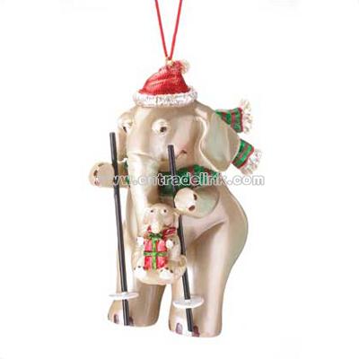 Christmas Elephant with Baby Ornament