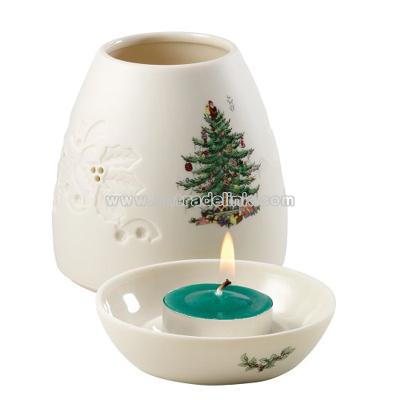 Christmas Tree Pierced Lithophane With Green Tea Light