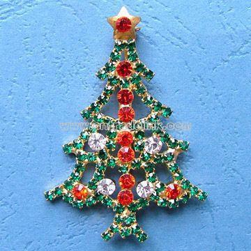 Christmas Tree-shaped Brooch with Gold Plating