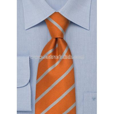 Classy orange striped silk necktie