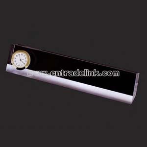 Clear acrylic nameplate with clock