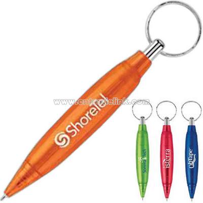 Click action pen with translucent color barrel and split ring