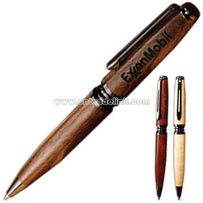 Coil ring wood twist action ballpoint pen