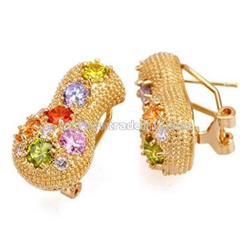 Colorful CZ Gold Plated Brass Earrings