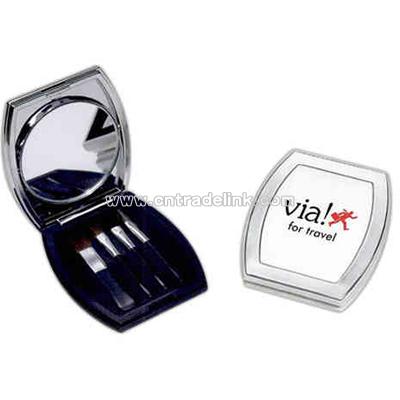 Compact cosmetic mirror and brush set