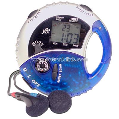 Compact digital scan radio and stopwatch combo