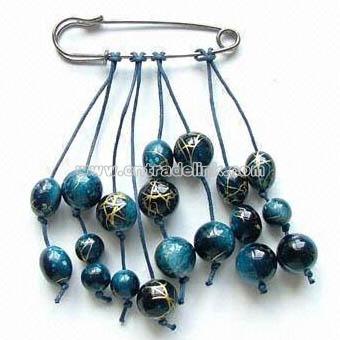 Costume Pin Brooch with Plastic Bead Decoration