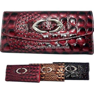 Crocodile faux leather clutch wallet with buckle