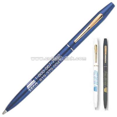 Cross style twist action ballpoint pen with goldtone clip and ring