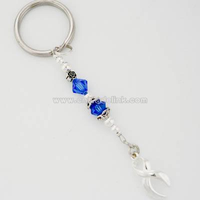 Crystal Blue Awareness Ribbon Keychain
