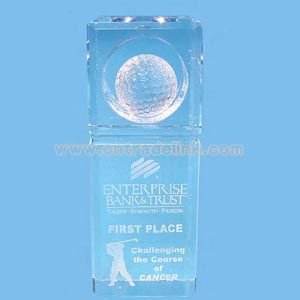 Crystal award with golf ball