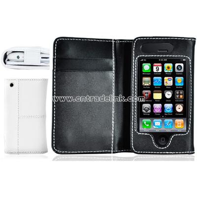 Cuir Series Flip Leather iPhone 3G / 3GS Case-Black / White